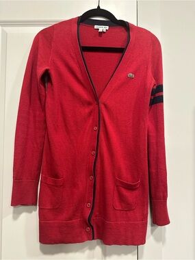 Lacoste Red Cotton Cashmere Button Front Cardigan Sweater Size 36 (US Small)